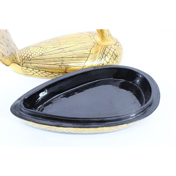 Vintage Lacquer Peacock Box • Hand Painted Kashmiri Papier Mache • Gold Black De - Picture 13 of 15